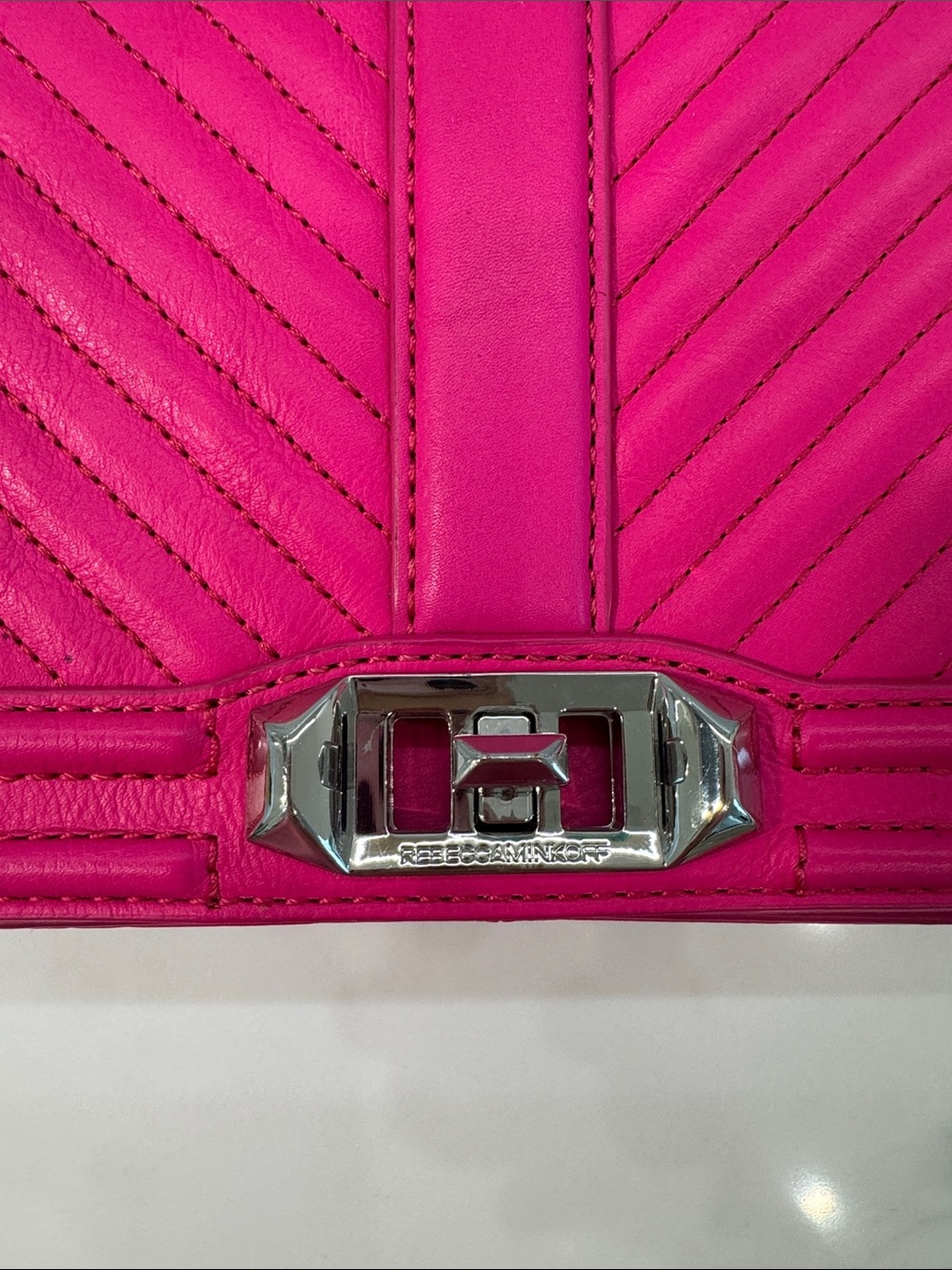 Rebecca Minkoff Hot Pink Quilted Crossbody with Silver-Tone Turnlock - Picture 2 of 4